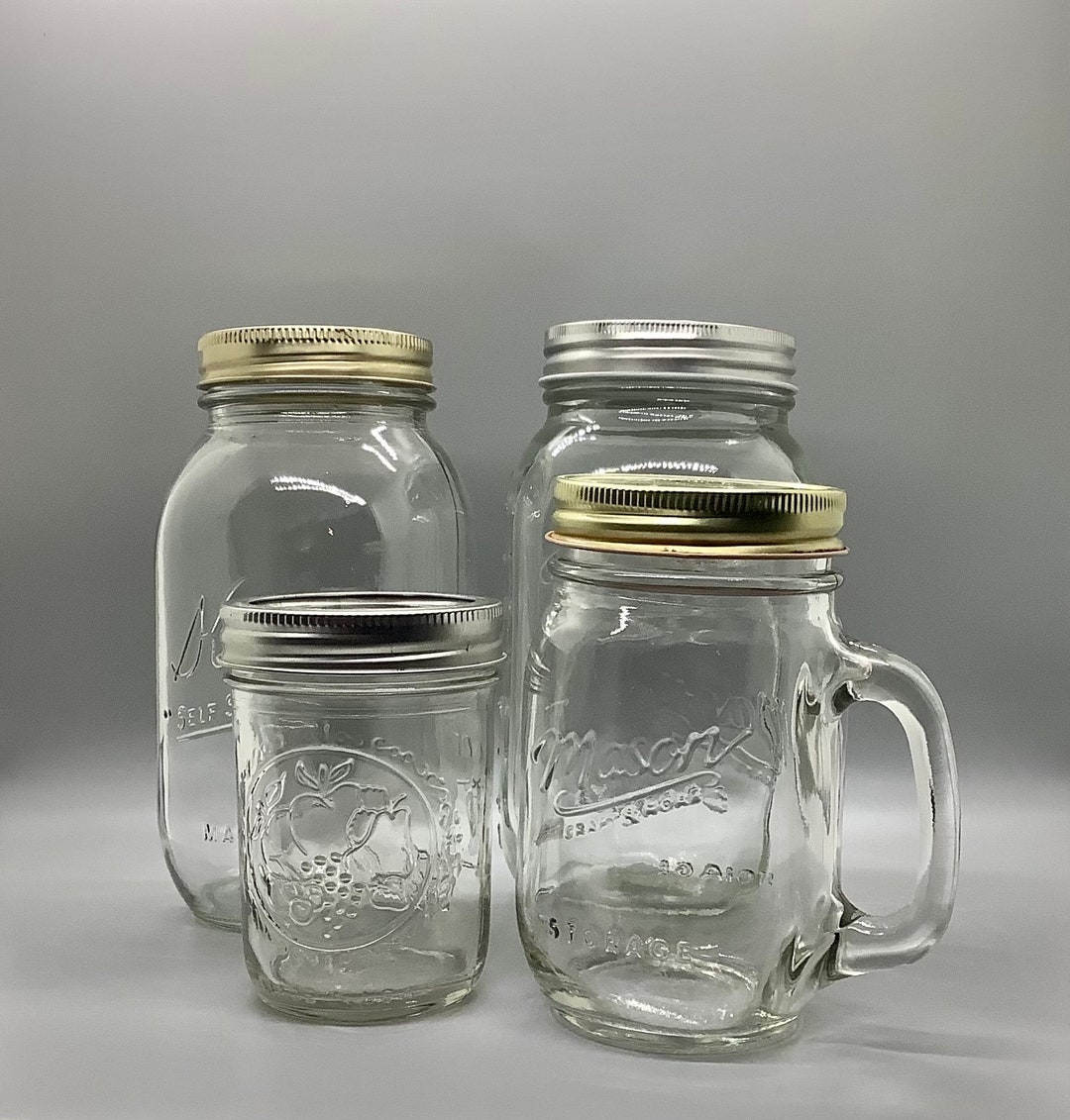 Vintage Mason Jars Clear Glass Airtight Metal Seal Lids Variety of ...