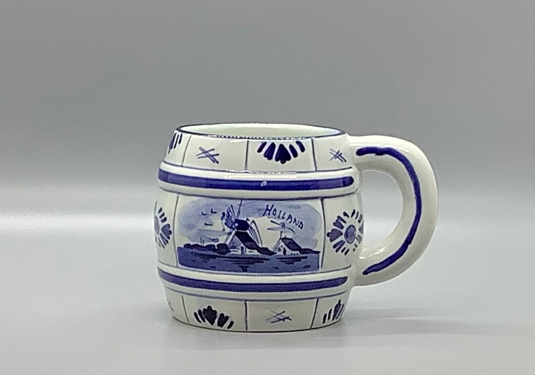 Vintage Delft Blue and White Windmill Floral Design Hand Painted Art ...