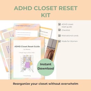 ADHD Closet Reset Toolkit for Women printable 5-Step Decluttering Cleaning Checklist Motivational Cards Digital Planner for Organization