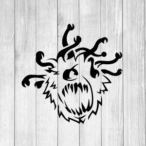 Może przedstawiać: Czarno-biała ilustracja potwora z wieloma oczami i ostrymi zębami. Potwór ma futrzane futro i jest przedstawiony z groźnym wyrazem twarzy.