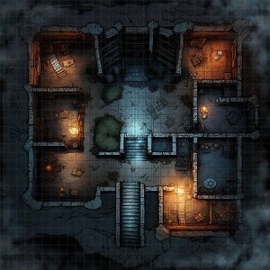 Mappa della battaglia della casa abbandonata, Mappa della battaglia DnD, D&D, Battlemap, Dungeons and Dragons, 5e, Roll20, Fantasy Grounds, Foundry, VTT, Mappa digitale
