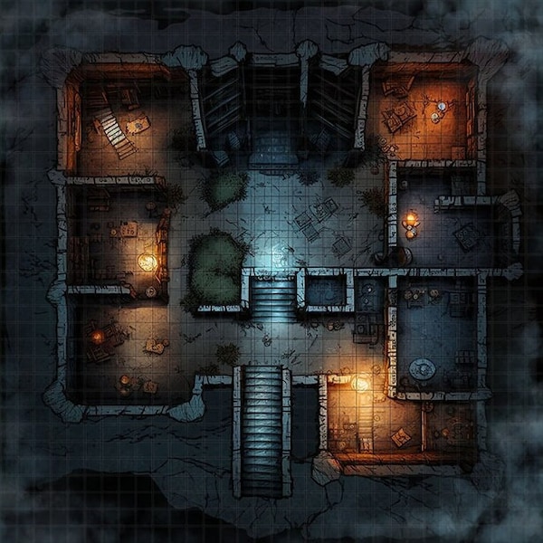 Abandoned House Battle Map,  DnD Battle Map, D&D, Battlemap, Dungeons and Dragons, 5e, Roll20, Fantasy Grounds, Foundry, VTT, Digital Map