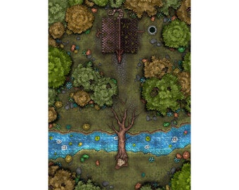 Cabin in the Woods Battle Map,  DnD Battle Map, D&D, Battlemap, Dungeons and Dragons, 5e, Roll20, Fantasy Grounds, Foundry, VTT, Digital Map