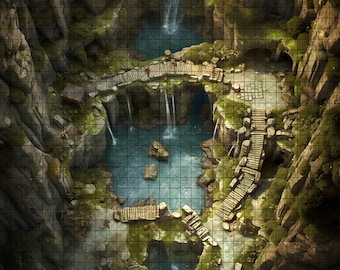 Hidden Falls Battle Map,  DnD Battle Map, D&D, Battlemap, Dungeons and Dragons, 5e, Roll20, Fantasy Grounds, Foundry, VTT, Digital Map