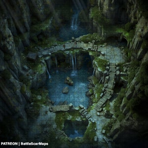 Carte de bataille nocturne de Hidden Falls, Carte de bataille DnD, D&D, Battlemap, Donjons et Dragons, 5e, Roll20, Fantasy Grounds, Fonderie, VTT, Carte numérique