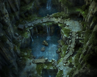Hidden Falls Night Battle Map,  DnD Battle Map, D&D, Battlemap, Dungeons and Dragons, 5e, Roll20, Fantasy Grounds, Foundry, VTT, Digital Map