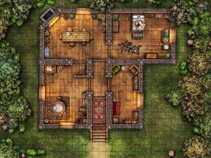 Forest Cottage Battle Map,  DnD Battle Map, D&D, Battlemap, Dungeons and Dragons, 5e, Roll20, Fantasy Grounds, Foundry, VTT, Digital Map