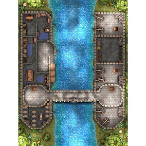 River Garrison Battle Map, DnD Battle Map, D&D, Battlemap, Dungeons and Dragons, 5e, Roll20, Fantasy Grounds, Foundry, VTT, Digitale kaart