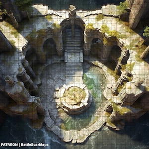 Mapa de batalla de ruinas de agua, Mapa de batalla DnD, D&D, Mapa de batalla, Calabozos y Dragones, 5e, Roll20, Fantasy Grounds, Fundición, VTT, Mapa digital