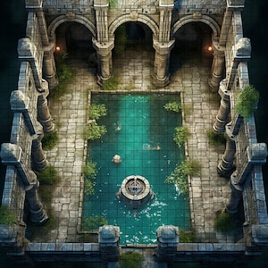 Aged Bath House Battle Map, DnD Battle Map, D&D, Battlemap, Dungeons and Dragons, 5e, Roll20, Fantasy Grounds, Foundry, VTT, Digitale kaart