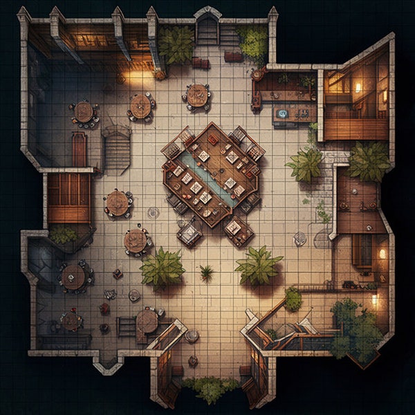 Restaurant Battle Map,  DnD Battle Map, D&D, Battlemap, Dungeons and Dragons, 5e, Roll20, Fantasy Grounds, Foundry, VTT, Digital Map