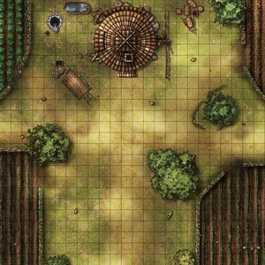 Farm Battle Map, DnD Battle Map, D&D, Battlemap, Dungeons and Dragons, 5e, Roll20, Fantasy Grounds, Foundry, VTT, Digitale kaart