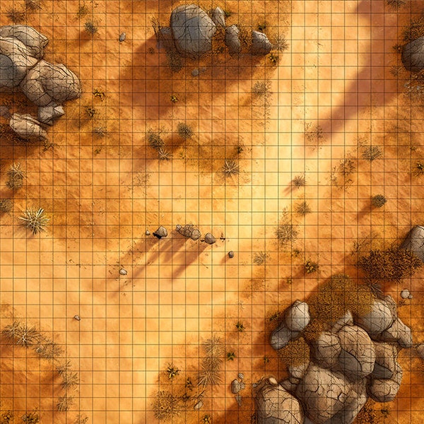 Desert Path Battle Map,  DnD Battle Map, D&D, Battlemap, Dungeons and Dragons, 5e, Roll20, Fantasy Grounds, Foundry, VTT, Digital Map