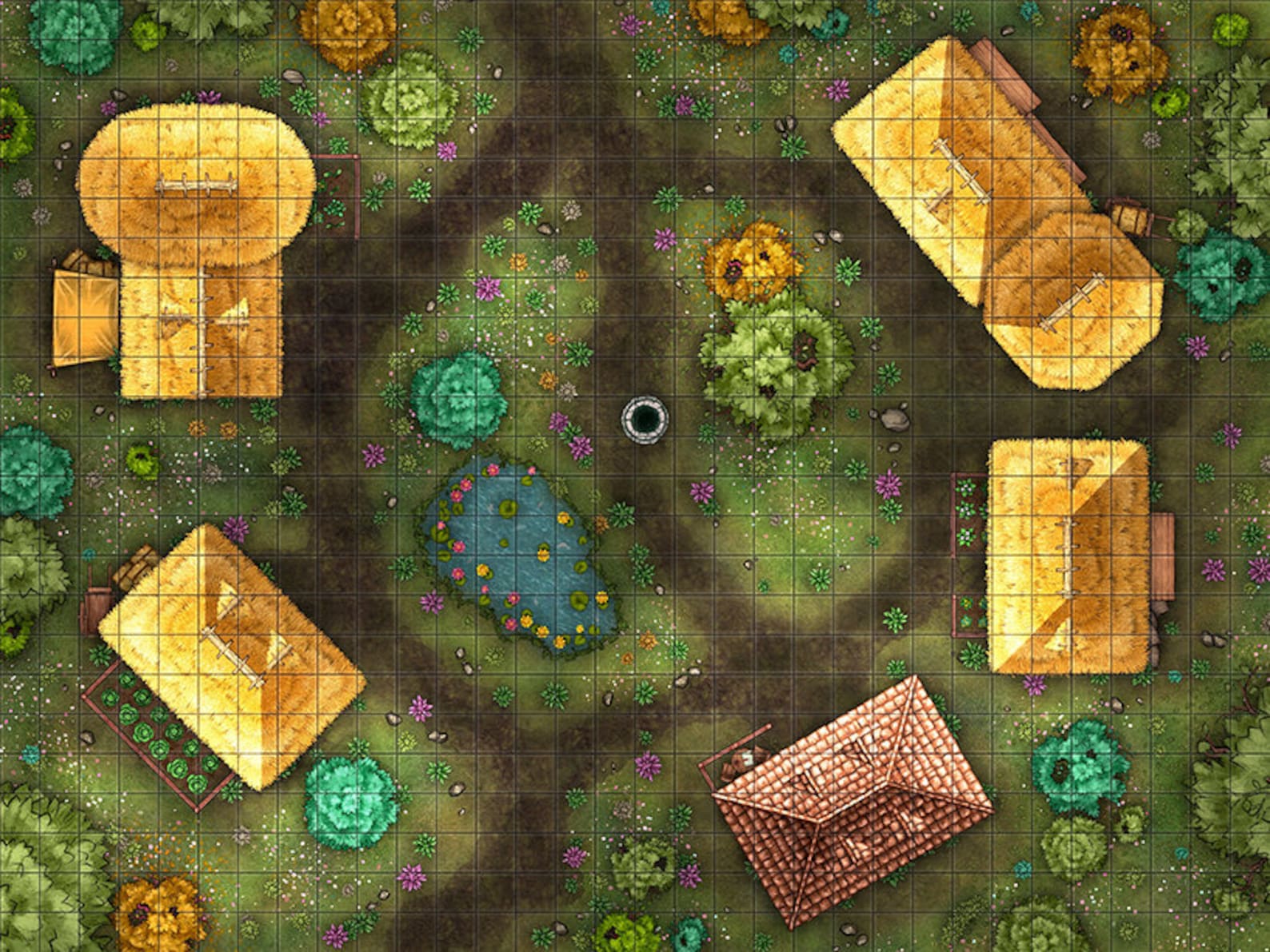 Village Battle Map, Dnd Battle Map, D&D, Battlemap, Dungeons and