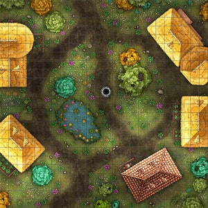 Village Battle Map, DnD Battle Map, D&D, Battlemap, Dungeons and Dragons, 5e, Roll20, Fantasy Grounds, Foundry, VTT, Digitale kaart