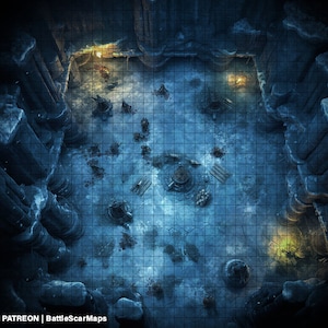Frozen Cavern Battle Map, DnD Battle Map, D&D, Battlemap, Dungeons and Dragons, 5e, Roll20, Fantasy Grounds, Foundry, VTT, Digitale kaart