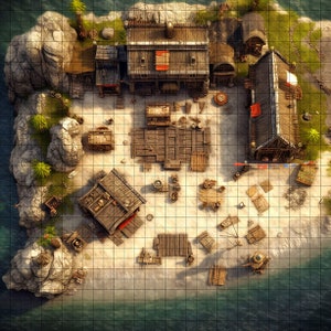 Beach Head Battle Map, DnD Battle Map, D&D, Battlemap, Dungeons and Dragons, 5e, Roll20, Fantasy Grounds, Foundry, VTT, Digitale kaart