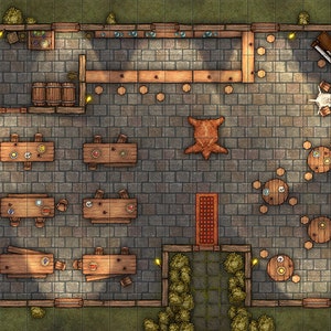 Tavern Battle Map, DnD Battle Map, D&D, Battlemap, Dungeons and Dragons, 5e, Roll20, Fantasy Grounds, Foundry, VTT, Digitale kaart