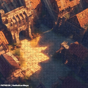 City Streets 2 Battle Map, DnD Battle Map, D&D, Battlemap, Dungeons and Dragons, 5e, Roll20, Fantasy Grounds, Foundry, VTT, Digitale kaart