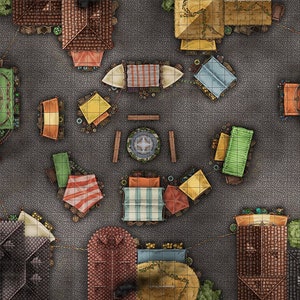 Town Market Battle Map, DnD Battle Map, D&D, Battlemap, Dungeons and Dragons, 5e, Roll20, Fantasy Grounds, Foundry, VTT, Digitale kaart
