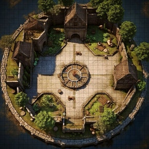 Drijvende binnenplaats Battle Map, DnD Battle Map, D&D, Battlemap, Dungeons and Dragons, 5e, Roll20, Fantasy Grounds, Foundry, VTT, digitale kaart