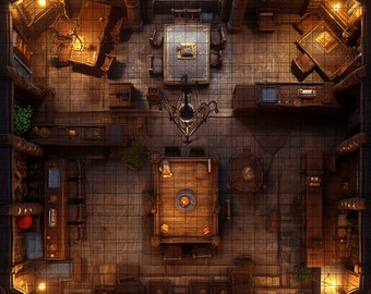 Captains Quarters Battle Map,  DnD Battle Map, D&D, Battlemap, Dungeons and Dragons, 5e, Roll20, Fantasy Grounds, Foundry, VTT, Digital Map
