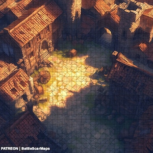 City Streets Battle Map, DnD Battle Map, D&D, Battlemap, Dungeons and Dragons, 5e, Roll20, Fantasy Grounds, Foundry, VTT, Digitale kaart