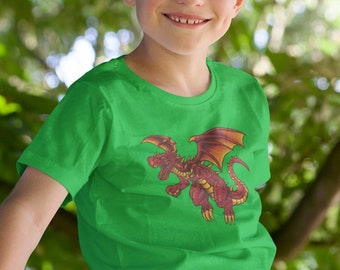 Kids Red Dragon T-Shirt | Flying Fantasy Dinosaur Monster Gift | Printed In-House