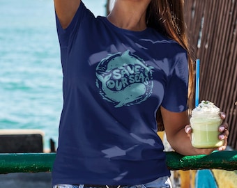Women's Save Our Seas T-Shirt | Heavy Quality Ocean Beach Animal Whale Fish Lover | Printed In-House