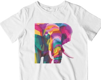 Kids Colourful Elephant T-Shirt | Pop Art Rainbow Animal Lover Gift | Printed In-House