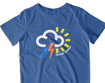 Kids British Summer Weather Symbols T-Shirt | Funny BBQ Beach Holiday Gift | Printed In-House