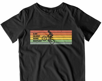 Kids Eat Sleep Bike Repeat T-Shirt | Distressed Mountain MTB Bicycle Cycle Ride | Printed In-House