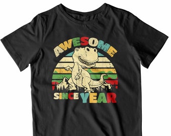 Kids Dinosaur Birthday T-Shirt | Awesome Since Year Personalised Gift | Printed In-House
