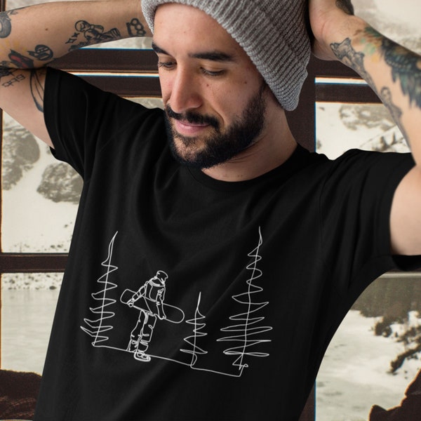Line Drawing Snowboarder T-Shirt | Wintersport Skiing Boarding Alpine Gift | Printed In-House