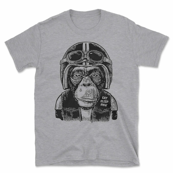 Monkey Biker T-Shirt | Funny Rocker Motorbike Motorcycle Eat Sleep Ride | Printed In-House