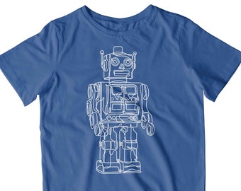 Kids Vintage Robot Line Drawing T-Shirt | Classic Retro Clockwork Toy Gift | Printed In-House