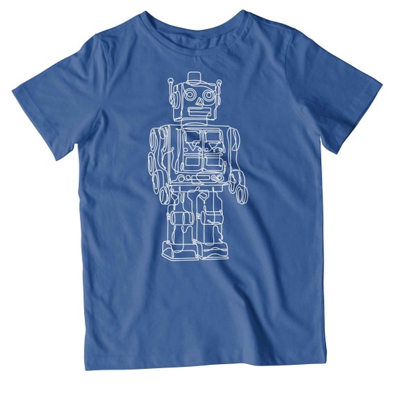 【 PROJECT】25SS★ City Daejeon Classic T-Shirt Kids Vintage Robot Line Drawing T-shirt | Classic Retro
