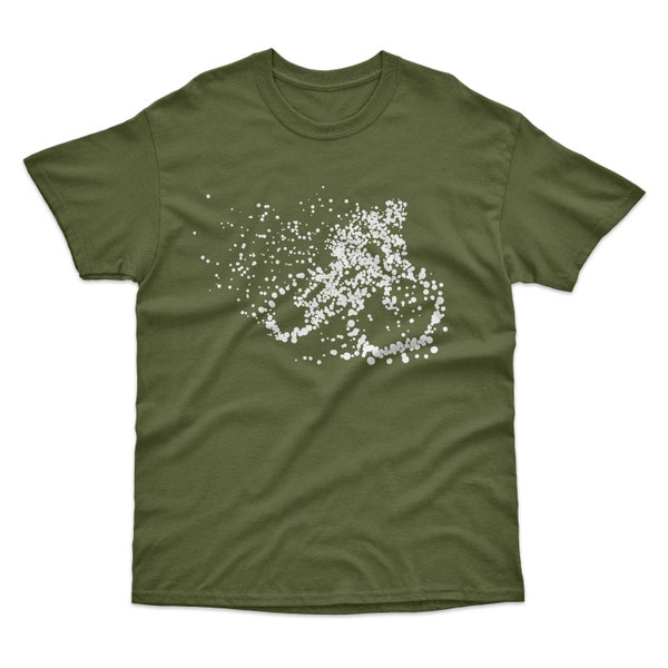 Particle Dot Cyclist T-Shirt | Mountain Biking Biker MTB Road Bicycle Heavyweight Quality Gift | Printed In-House