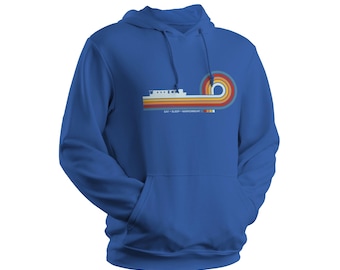 Retro Lines Narrowboat Hoodie | Retro 70s Style Canal Boat Sweatshirt Eat Sleep Sailing Gift | Printed In-House