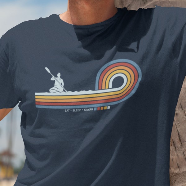 Retro Lines Kayak T-Shirt | 70s Style Eat Sleep Repeat Canoe Watersports Gift | Printed In-House
