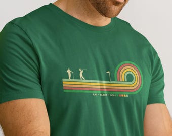 Retro Lines Golf T-Shirt | Retro Look Golfing Sport Eat Sleep Gift For Him | Printed In-House