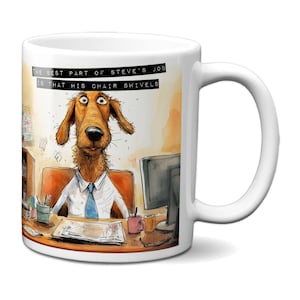Personalised Dog Swivel Chair Joke Mug | Cartoon Animal Work Gift for Him Co-worker Office Colleague | Printed In-House