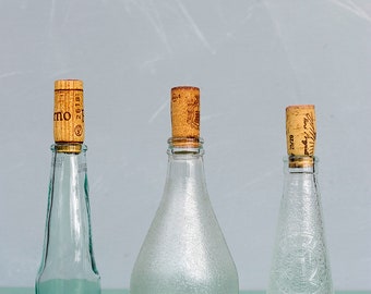 Vintage Flaschen  3 Stück für Seife Putzmittel Essig & Öl  - Glasflaschen Orangina aus Frankreich + Campari Italien
