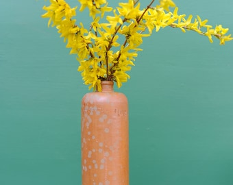 Bottle vase by Erven Lucas bols vintage retro brown with dots in copper - tone Amsterdam font 1 liter