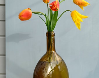 Vase Flasche Glas braun vintage aus der Bretagne Wohndekoration Deko Glass Glasflasche Boxbeutel 3Liter
