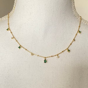 Green Zircon Pave Choker Necklace, Green Choker, Minimal Necklace, Dainty Necklace, Layering, Necklace for her, Gift for Her