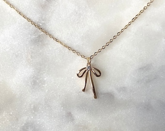 Gold Ribbon Bow Necklace, Coquette Necklace, Layering Necklace, Dainty Jewelry, Dainty, Gold Plated, Necklace for her, Gift for Her