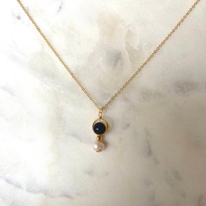 Lapis Lazuli Pearl Pendant Necklace, Unique minimal necklace, Layering, 16k gold plated chain, Necklace for her, Gift for her