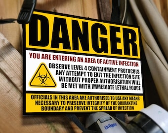 Panneau d'avertissement en métal pour zone d'infection - Gaming Science Decor