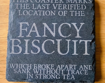 Dessous de verre en ardoise - Le naufrage du Fancy Biscuit. Motif gravé amusant.